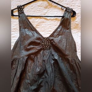 Adrianna Papell size 8 metallic olive green cotton w metal beads minidress